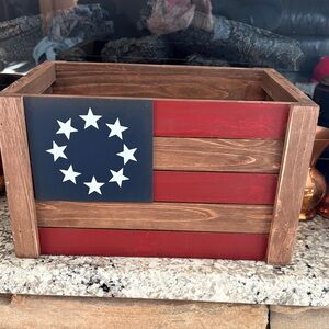Rustic American Flag Wooden Box 14X10X8” new
